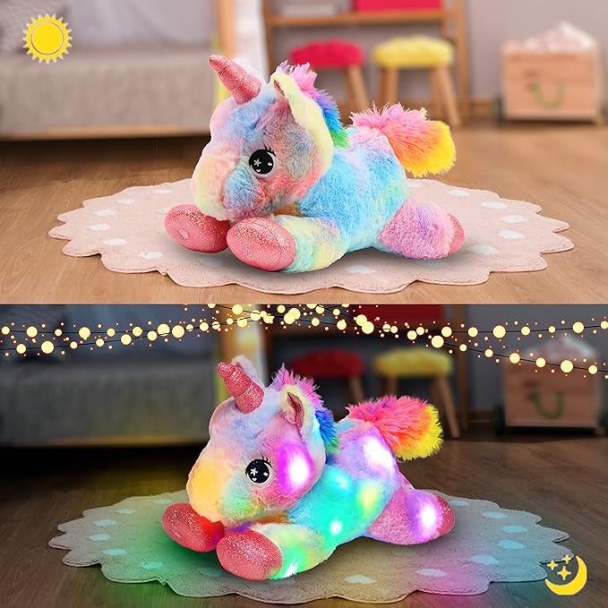 Easfan LED Unicorn Plush Light-up Stuffed Animal with Colorful Night Lights Glow in The Dark Birthday Festival for Kids Toddlers Girls Rainbow,10”