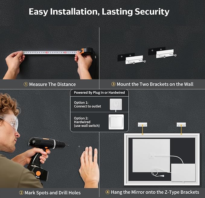 55"x36" LED Bathroom Mirror with Lights, Backlit+Frontlit, Anti-Fog | CRI 95, Stepless Dimmable, 3 Colors Lighting, Shatterproof Tempered Glass, HD Reflection, Memory, (Horizontal/Vertical)