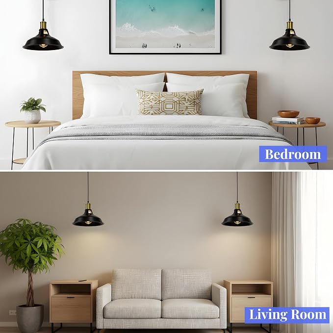 Pendant Lighting, Farmhouse Hanging Light Fixture for Kitchen Island & Dining Room, Industrial Vintage Ceiling Lamp with E26 Base, Adjustable Height, Black & Gold, 1-Pack