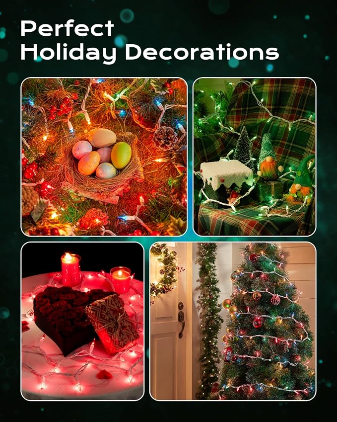 Brightown Green Christmas String Lights, 100-Count 20ft Incandescent Bulb Mini Lights for St. Patrick's Day Decor, Christmas Tree Garland Wedding Party Multi-Use Festival Decoration, White Wire