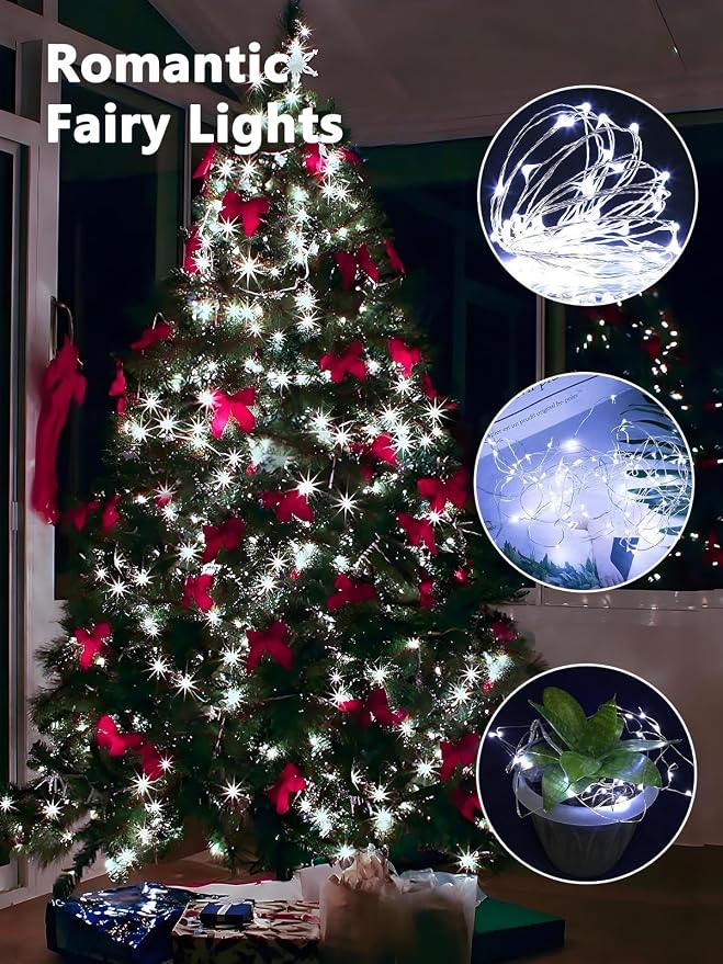 3 Pack Fairy Lights Battery Operated with Remote 120 LED 40 FT Cool White | Twinkle String Lights with 8 Modes Timer and IP44 Waterproof for Indoor Outdoor Christmas Party Fireplace Bedroom DIY Decor
