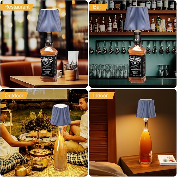 2 Pack Wine Bottle Lamps, 2026 New 3 Color Rechargeable Wireless Bottle Lamps, Bottle Light for Liquor Bottles with Touch Dimming for Parties, Restaurants & Home Decor(Blue)