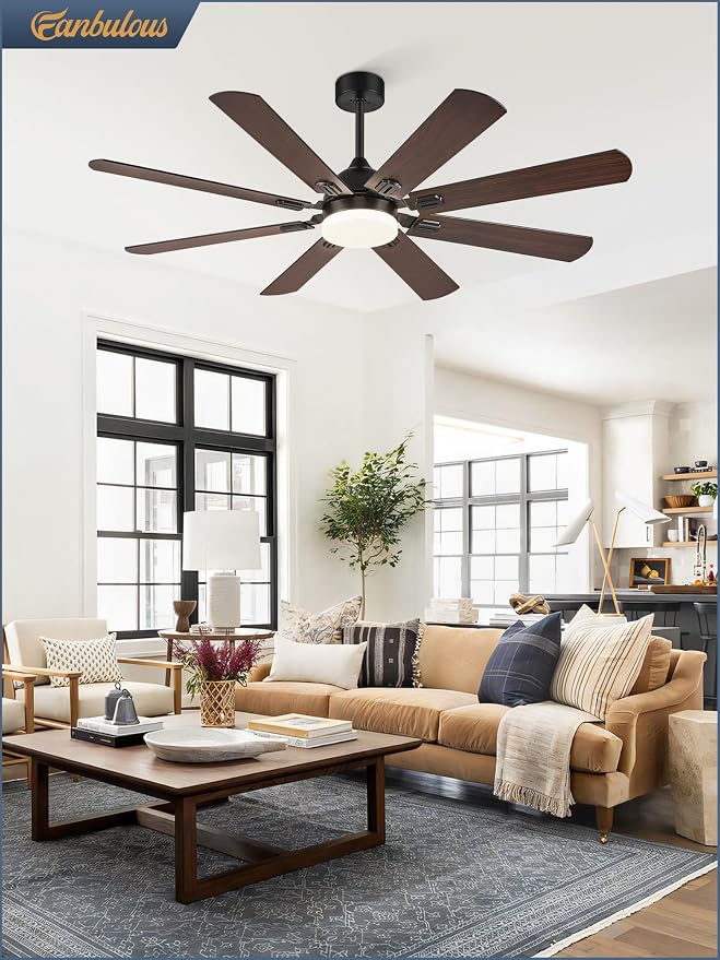 Fanbulous 62 Inch Outdoor Ceiling Fans with Lights,Black | Modern,6 Speeds,3CCT,Timer,Remote Control,Quiet Reversible DC motor,Large,8 Double-sided Blades,Easy Installation