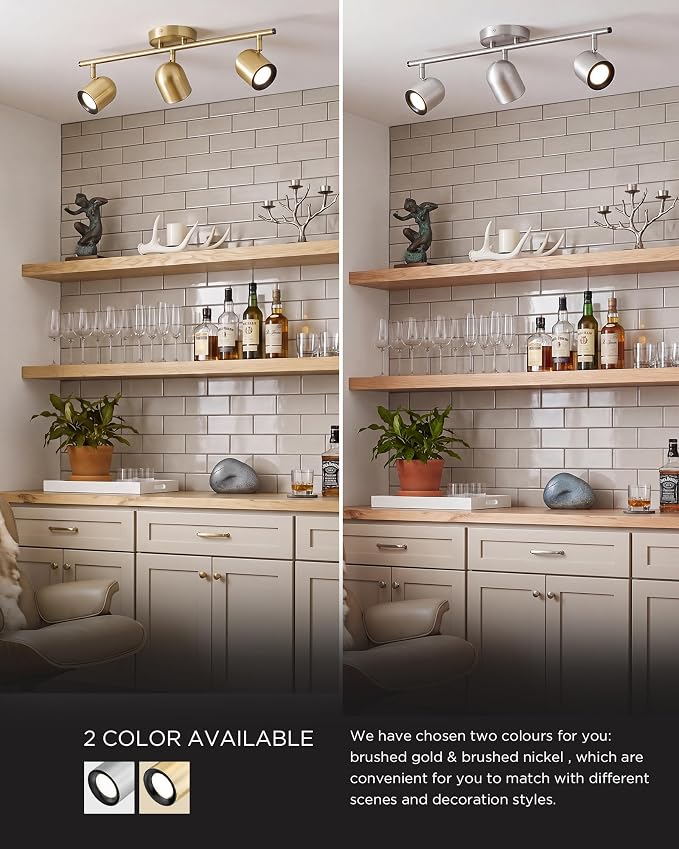 FEMILA 3 Light Track Lighting, Brushed Nickel Finish, GU10 Bulbs Included | Modern track lighting with adjustable heads for kitchens, hallways, work areas