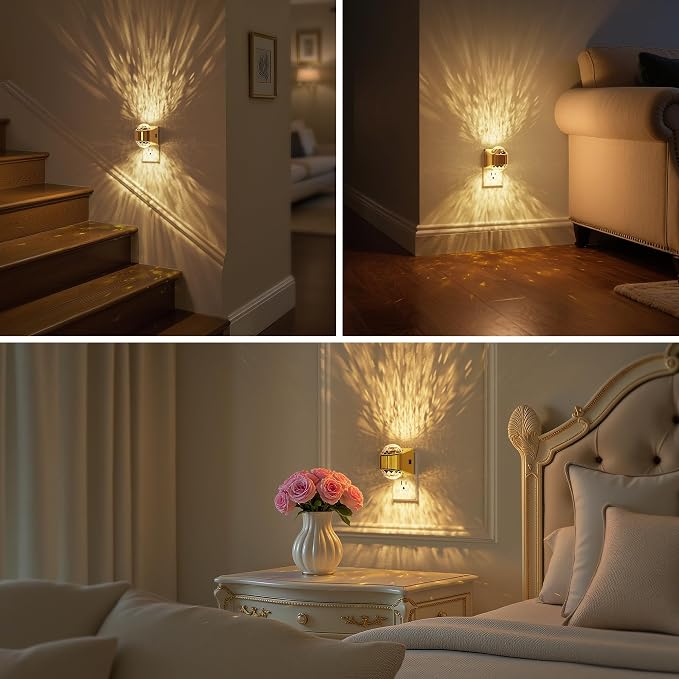 JandCase Night Lights Plug into Wall, Star Projector Night Light | 3000K Soft White, Automatic Galaxy Nightlight Plug in with Light Sensor for Bathroom Hallway Room Decor