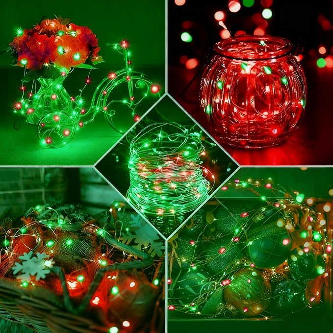 8 Pack Fairy Lights 7Ft 20 LED Twinkle String Lights 3 Modes Battery Operated Waterproof Firefly Starry for Mason Jar Party Wedding Christmas Valentines Day Table Centerpieces,Red&Green