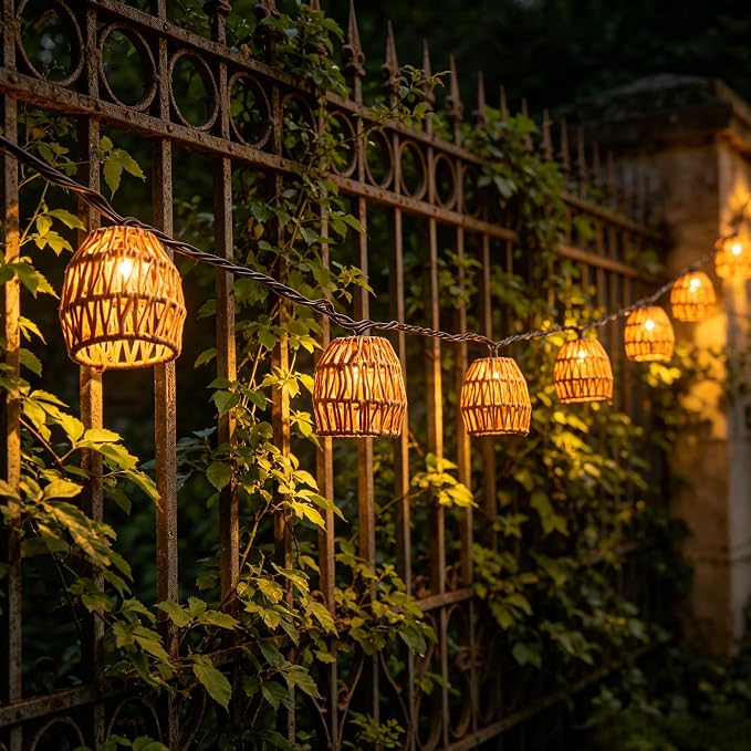 8.5FT Plug in Tiki Lantern String Lights,10 Boho Paper Rattan Lantern, Connectable Decorative String Lights Outdoor Indoor for Bedroom Patio Garden Pergola Porch Holiday Christmas