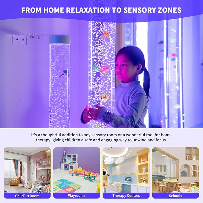 6FT Sensory Water Bubble Tube Lamp with Colorful LED Lights and Swimming Fish - Calming Aquarium Night Light for Children and Sensory Integration Therapy