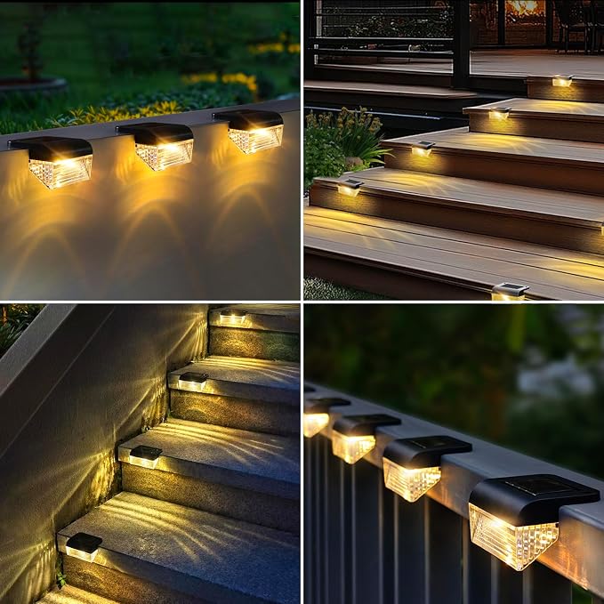 Solar Fence Lights Outdoor - 16 Pack Deck Lights 3000k Fence Light Solar Powered, IP55 Waterproof Setp Lights Outdoor for Deck, Outside Step, Patio, Yard, Backyard, Garden