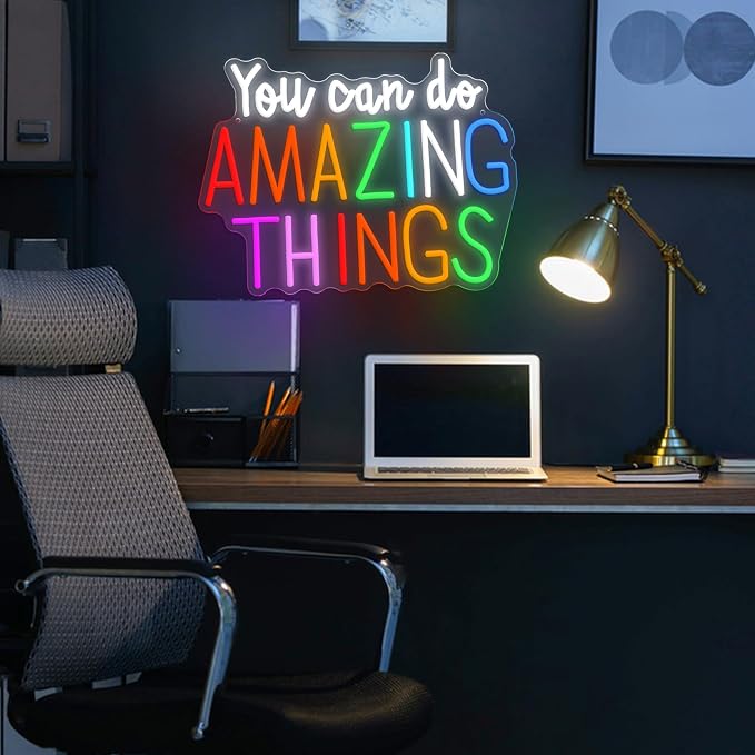 You Can Do Amazing Things Neon Sign Dimmable Positive Letter Neon Light Rainbow Color Light Up Sign for Bedroom Classroom Birthday Party Decor(16.54 * 12.6In)