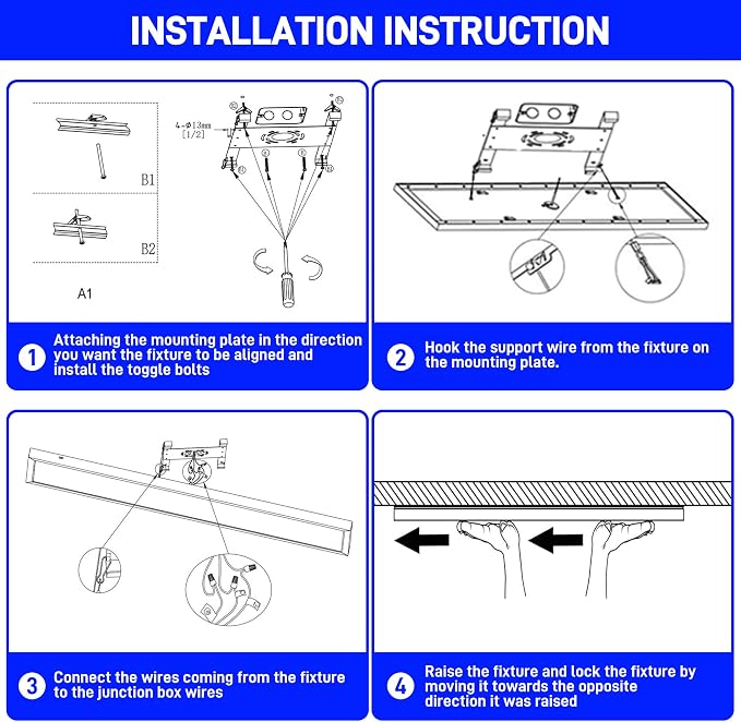 hykolity 1x4 LED Flat Panel Light,4800LM,3CCT 3000K/4000K/5000K | 48W Dimmable Edge-Lit Ceiling Fixture,Built-in Driver,Surface Flush Mount Light for Kitchen,Garage,Office,Workshop,4 Pack