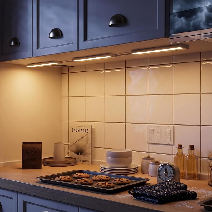 LAGOM Halo 12-Inch LED Under Cabinet Lights, 4-Pack, 3-CCT, White | 2700K/4000K/5000K, dimmable, hardwired/plug-in. Model: UC0112WH274L