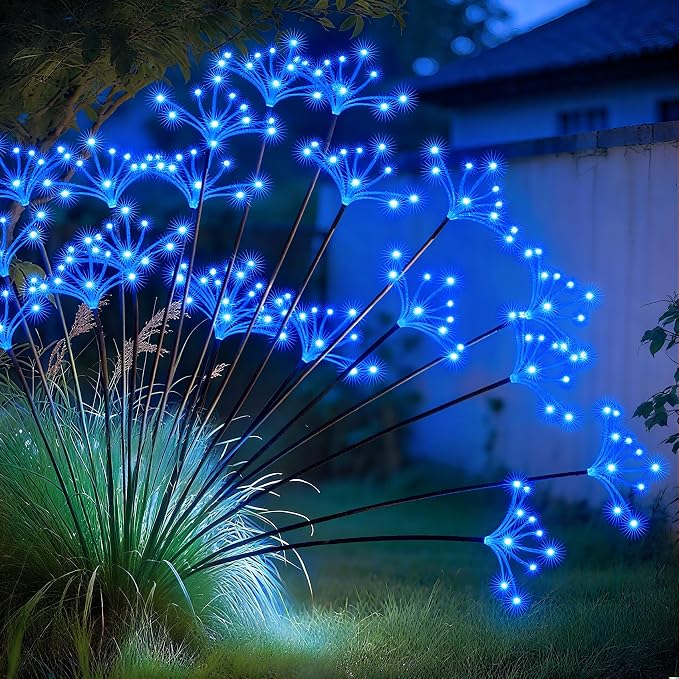 Solar Garden Lights, New Upgraded 4 Pack Solar Swaying Starburst Light, Waterproof Fireworks Outdoor Lights, Yard Patio Pathway Decoration, Blue