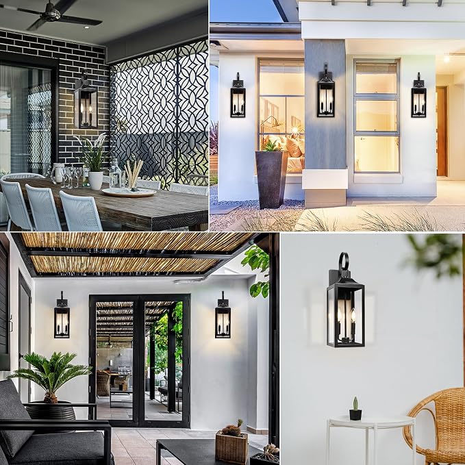 19" Large Outdoor Wall Lights, Modern Waterproof Exterior Lighting Fixtures | Anti-Rust Outdoor Porch Lights Wall Mount, Industrial Outdoor Light Fixture Farmhouse Ouside Wall Sconces, Black, 1-Pack