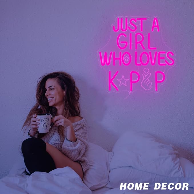 Kpop Neon Sign - Just a Girl Who Loves Kpop LED Light Dimmable USB Powered Neon Lights for Girls Room Decor, Teen Bedroom Aesthetic, Kpop Fan Gift, Korean Music Wall Art, Dorm Decor(12.7 * 12.4inch)