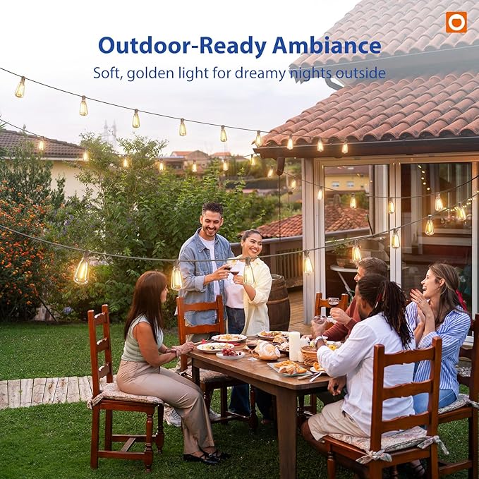 addlon 200FT(50FT*4) LED Outdoor Lights Waterproof Patio Lights with 64 Shatterproof ST38 Replaceable Bulbs(4 Spare), Dimmable Outside Hanging Light Connectable for Porch, Backyard
