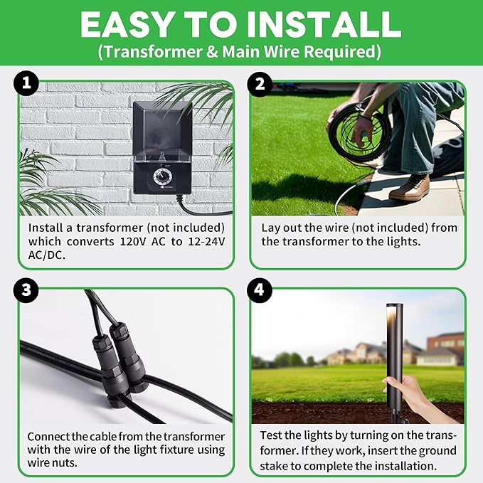 LED Pathway Lights Wired, 12V Landscape Path Lights, Low Voltage Outdoor Waterproof, 5W 200LM Black Aluminum for Lawn Garden 8 Pack
