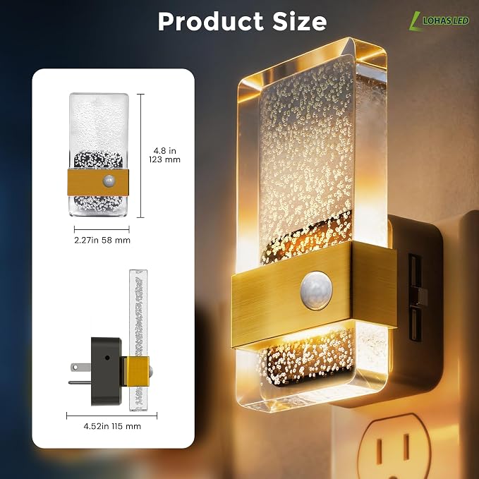 L LOHAS LED Motion Sensor Night Light, 2 Pack Night Lights Plug Into Wall | Motion Activated and Dusk to Dawn Sensor, 0-100LM Dimmable Nightlight, Warm White Nightlights for Bathroom, Hallway, Gift