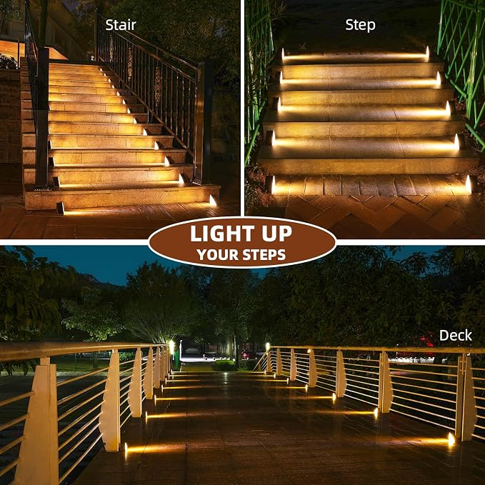 Solar Stair Lights,Warm White Outdoor Step Lights IP67 Waterproof Auto On Off, Outdoor Stair Lights for Steps,Stair,Patio,Yard,Porch,Front Door,Sidewalk,Deck Decor(Brown, 12 Pack)