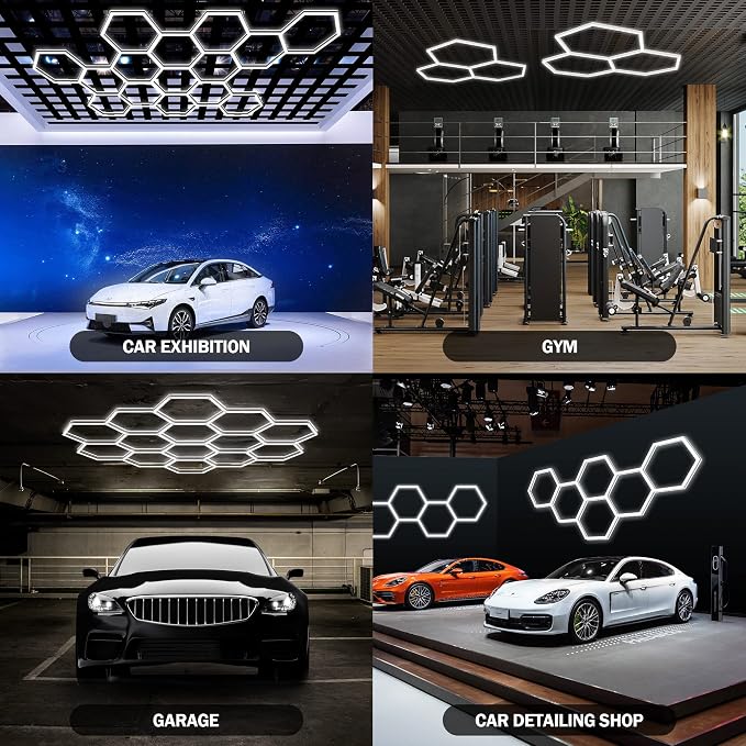 MODERN Hexagon LED Light,105W 12600LM 6500K, 3 Hexagonal LED Shop Light for Auto Shops, Malls & Work Areas