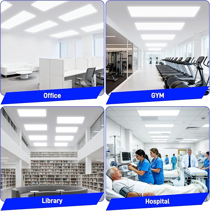 hykolity 2x4 LED Flat Panel Troffer Light 5CCT Dimmable,Drop Ceiling,4Pack | 20W-60W Selectable 3000K-6500K 0-10V Dimmable Up to 7800LM Recessed Mount Lights for Office Classroom Hospital Garage Retail