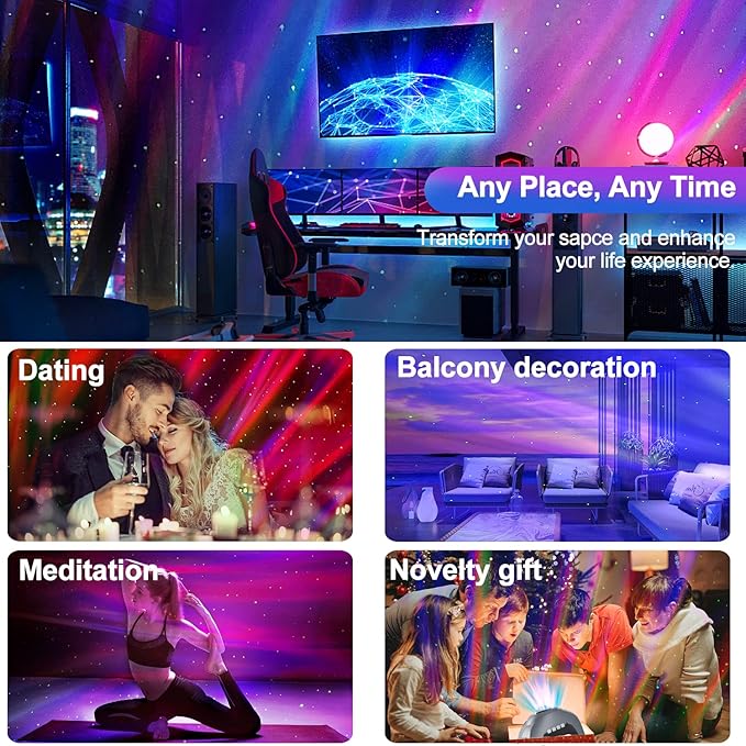 Northern Lights Aurora Projector,Star Projector Music Bluetooth Speaker and White Noise,Star Projector Galaxy Light with Remote Control,Night Light Projector for Home Decor Bedroom(Grey)
