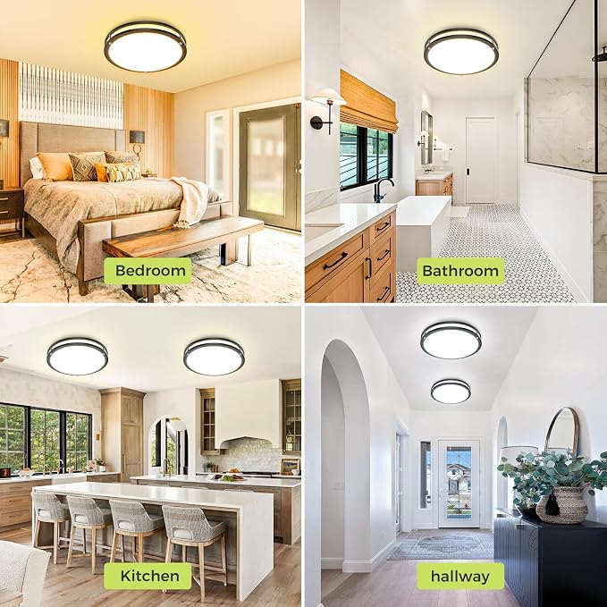 hepside 2 Pack Flush Mount Ceiling Light Fixture, Dimmable & 5Color Temperatures Ceiling Light Black, 10inch 15W 3000K 3500K 4000K 5000K 6500K Adjustable Ceiling Lamps for Bathroom Bedroom Hallway