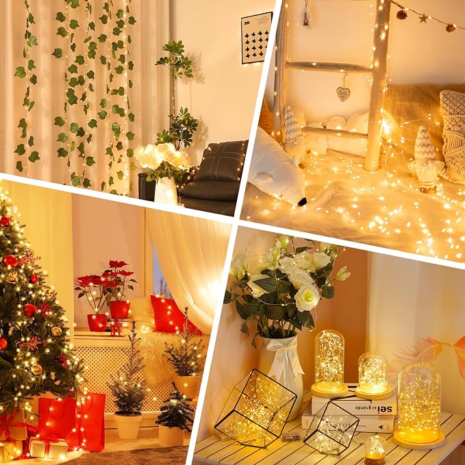 33FT 100 LED Warm White Fairy Lights, Rechargeable Type-C String Lights with 8 Modes Timer, Waterproof Battery Operated Twinkle Lights for Bedroom Wedding Party Centerpieces