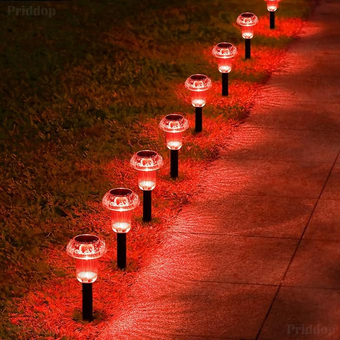Priddop Solar Garden Lights Outdoor Waterproof 8 Pack Red LED Mushroom | Yard Pathway Walkway Patio Landscape Path Lights, Acrylic ABS, Ground Patterns, Outside Halloween Christmas Decorations