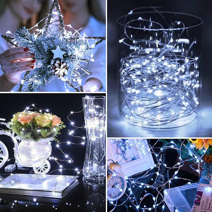 kolpop Fairy Lights Battery Operated with Timer, 16FT 50LED Mini String Light Battery Powered, Cool White Tiny Christmas Lights for Indoor Wedding Decorations