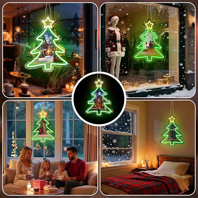16 x 12’’ Christmas Tree Mirror Neon Sign LED, USB Powered Acrylic Neon Wall Decor, Perfect for Holiday Decorations, Christmas Parties, and Winter Home Decor