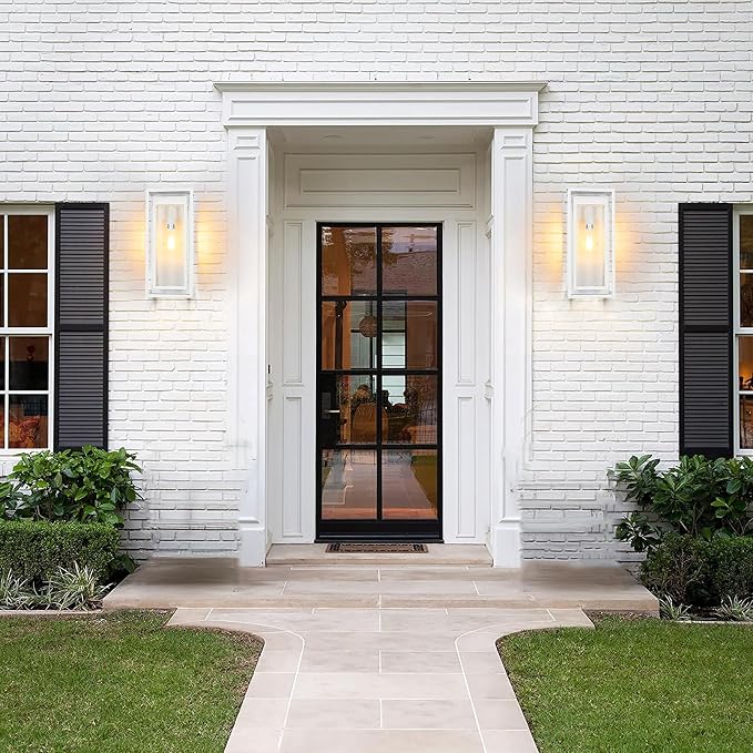 19" Large Outdoor Wall Light Fixtures, White Porch Light, 2 Pack | Large Size, Anti-Rust, Waterproof, Tempered Glass, Easy Installation, Modern Exterior Sconces for House Entryway Garage