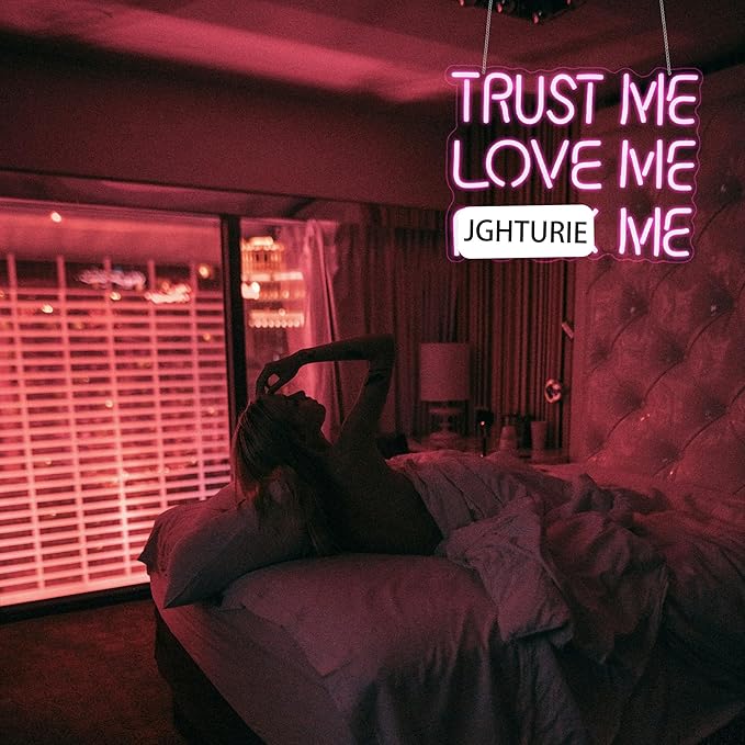 Neon Sign, JGHTURIE Trust Me Neon Signs for Wall Decor Love Me Pink Light Up Sign for Man Cave Girls Room Party Art Bar Led Signs USB Powered