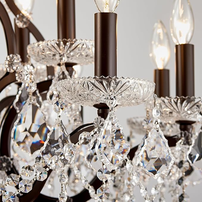 15 Lights Crystal Chandeliers for Dining Room Maria Theresa Chandeliers Vintage Pendant Light Fixture Living Room Bedroom Entryway Kitchen Brown 31.5" H x 30.7" D