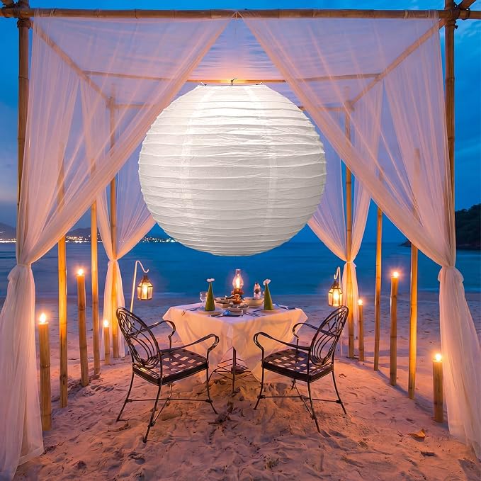 Glooglitter 5 Pcs 35.5 Inch Large White Paper Lanterns Gaint Chinese Moon Round Paper Lamp Japanese Jumbo Hanging Lanterns for Wedding Graduation Bridal Shower Birthday Party Supplies Decoration