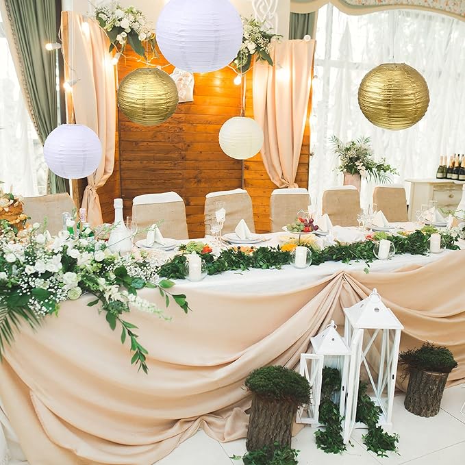 Pelopy 18 Pcs Paper Lanterns 4/6/8/12 Inches Round Chinese Japanese Paper Lanterns for Indoor New Year Valentine's Day Wedding Birthday Party Decorations(Gold, Beige, White,4/6/ 8/12 Inch)