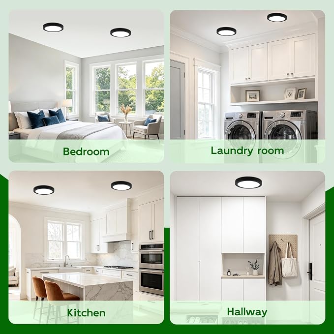 hykolity 7 Inch Selectable CCT LED Round Flat Panel Light,1500LM | 15W 3000K/4000K/5000K,Edge-Lit Flush Mount Ceiling Light Fixture for Kitchen, Bedroom, Laundry and Closet Room,Black