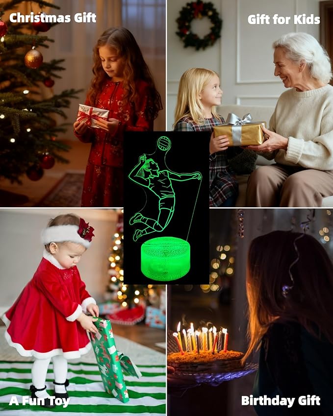 Volleyball 3D Illusion Night Light for Girls, Volley Player Lamp | 16 Colors Changing, Dimmable, Touch & Remote Control, Room Bedroom Décor, Birthday Christmas Teen Kid Women Sport Fan Gift