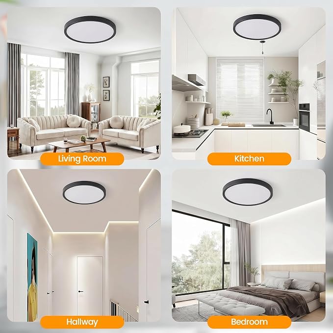 TALOYA 6-Pack 10 Inch Flush Mount LED Ceiling Light Fixture, 5CCT, Black | 100–240 VAC Input,Edge-Lit Low Profile Round Design Ideal for Bedroom,Bathroom,Kitchen,Laundry,Closet