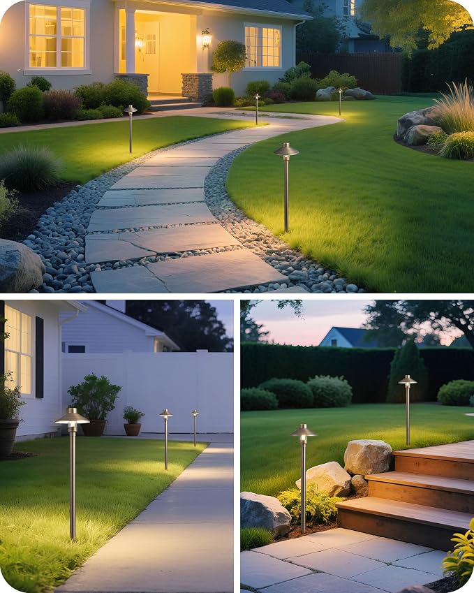 EDISHINE Solid Brass Low Voltage Landscape Lighting with G4 Bulbs 4 Pack | 22" Tall, 12V LED Pathway Lights Wired, Waterproof for Garden, Yard, Walkway, Bronze
