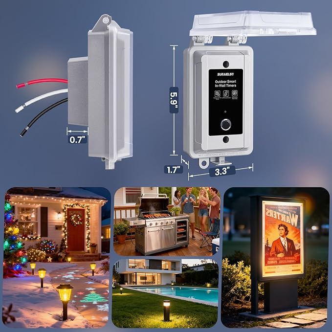 20A Heavy-Duty Outdoor WiFi Smart Timer Switch App/Voice Control | 120V 1HP Hardwired Timer, Alexa Google Compatible, Remote On/Off, Programmable Schedules for Pool Pumps Water Heaters Lights