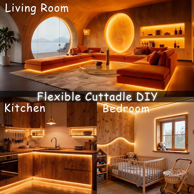 2 Set 10 FT Warm White Led Lights Strip Rope Lights for Housewarming Party Indoor Decor Cuttable Strip Lights for Baby Room Bedroom Living Room Kitchen Ceiling Wall Vanity Mirror Decoration