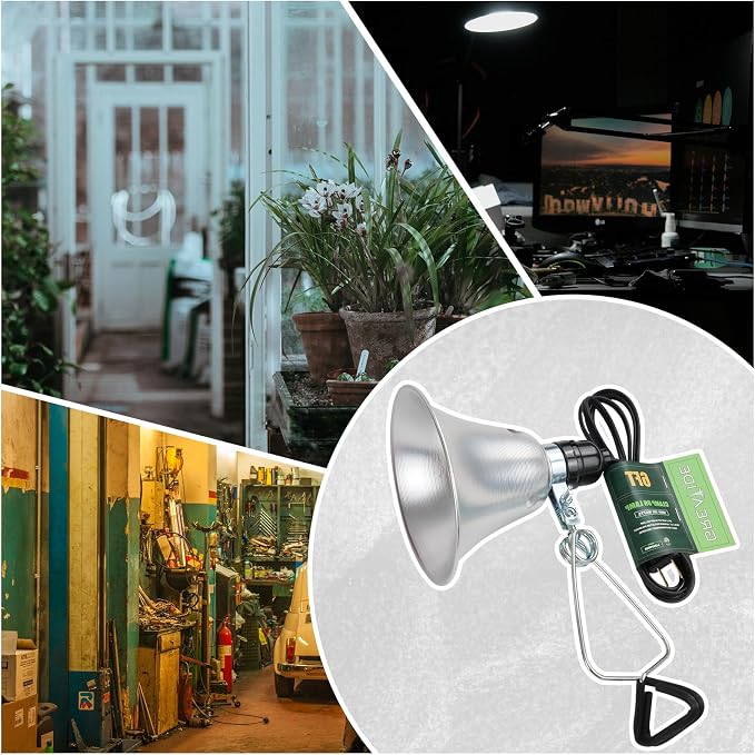 Clamp Lamp Light with Detachable 5.5 Inch Aluminum Reflector, 60 Watt E26 Socket (No Bulb Included), 6 Foot 18/2 SPT-2 Cord