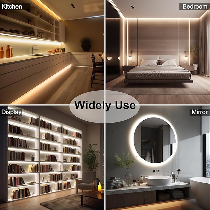 CCT COB LED Strip Lights, 32.8ft Dimmable 2700K-6500K 24V Tunable White LED Light Strip Kit, High Density CRI 90+ LED Strips with Remote Controller and Power Supply, for Bedroom Kitchen Home Lighting