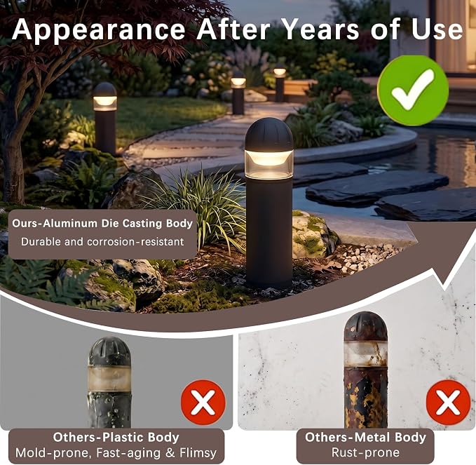Low Voltage Landscape Lighting, 2W 200LM 12V LED Bollard Lights Outdoor Waterproof with Connectors, Aluminum Housing Driveway Pathway Walkway lights 3000K Warm White, ETL UL CSA Listed, 2 Pack