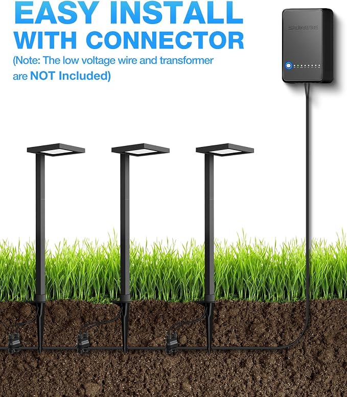 SUNVIE 5W 3000K LED Low Voltage Landscape Pathway Lights Black, 12 Pack | Wider Coverage, Anti-Glare, Waterproof, 12-24V AC/DC, Die-Cast Aluminum Outdoor Landscape Lighting for Walkway with Connector