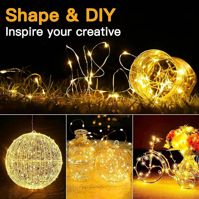 6 Pack Fairy Lights Battery Operated 7ft 20 LED Mini String Lights Twinkle Lights Silver Wire Firefly Starry Moon Lights for Mason Jars Wedding Party Christmas Centerpiece Table Decorations,Warm White