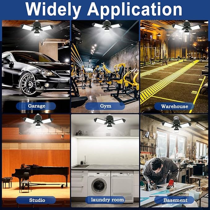 LED Garage Light, 80W 8000 Lumen Ceiling Lights with 3 Adjustable Panels, 6500K Daylight Light Bulb Fixture LED Lights for Garage, Workshop