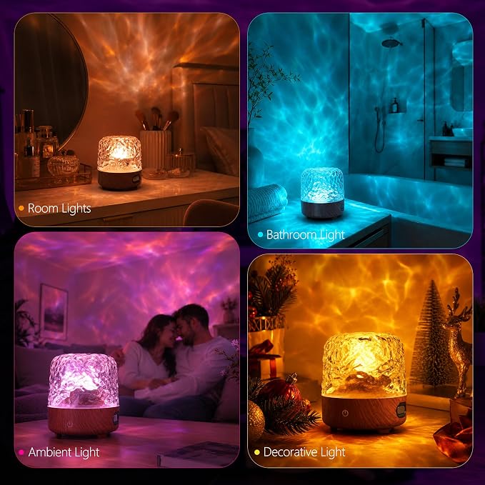 Waterproof Shower Light with Bluetooth Speaker, 16 Colors Shower Lamp with Remote & Touch Control, Rechargeable Ocean Wave Projector Light No Wiring, Mood Lighting for Inside Shower, Bathroom, Bathtub