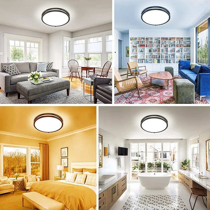 libtit 10Inch Flush Mount Ceiling Lights with Remote, 18W Dimmable LED Ceiling Light with Nightlight and Timer, 3000K-6500K Adjustable Black Light Fixture for Closet Kitchen Hallway Bathroom-1Pack